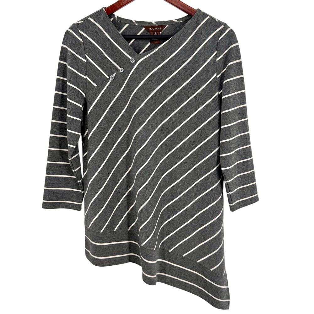 NEW NWOT MULTIPLES Small Womens Grey Wearable Art to Wear blouse SHirt Top